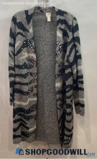 Chico's Women's Cardigan Black/White/Grey Sweater - Sz M