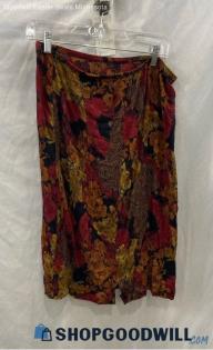 California Krush Women's Black/Red Floral Print Sheer Flowy Skirt - Sz L