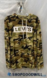 Levi's Men's Green Camo Logo Print Pullover Hoodie - Sz M