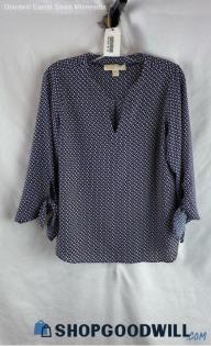 Michael Kors Women's Blue/White Patterned V Neck Long Sleeve - Sz M