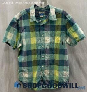 Columbia Men's Green/Blue Checkered Button Up Shirt - Sz M