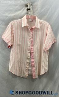 Square One Women's White/Pink Pinstripes Button Up Shirt - Sz 10