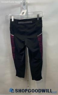 Athleta Women's Black/Magenta Patterned Capri Leggings - Sz XXS