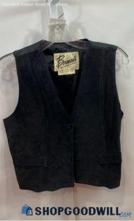 Berman's Women's VTG Black Single Button 100% Leather Vest - Sz M