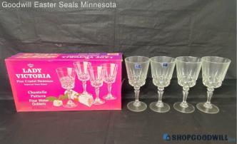 IOB 4 Vintage Lady Victoria Chantelle Pattern Crystal Stemware Water Goblets