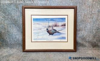 "Cross Country Pheasants" Les C Kouba Signed Wildife AP Farm Winter Print Framed