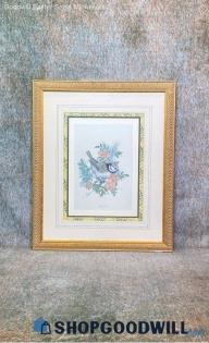 "Parus Cristatus" Unsigned Crested Tit Wildlife Bird Flowers Still Life Print