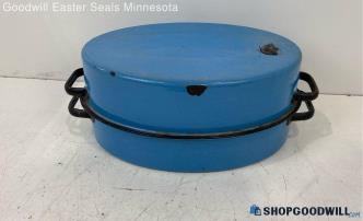 Antique Blue Enamelware Roaster Broiler Vintage Cookware Kitchenware