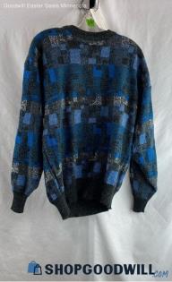 Michael Gerald Men's Blue/Black Square patterned Crewneck Sweater - Sz XL