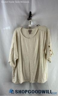 Chico's Women's Beige Button Sleeve Long Sleeve Shirt- Sz XL