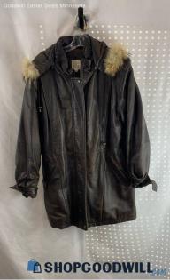 Field FG Women's Chocolate Brown Insulated Leather Racoon Trim Jacket - Sz M