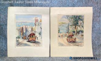 2 Ivy F Constance Facsimile Signed 10"x13" San Fran Trolley City Colored Prints