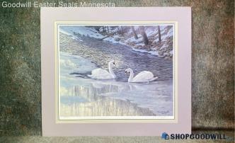 "Swan River" Edward R. Sprafka Signed Winter Wildlife 493/950 Print Matted Art