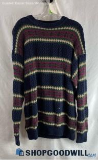 Stone Haven Men's Navy/Green Striped Wool Blend Sweater - Sz XL