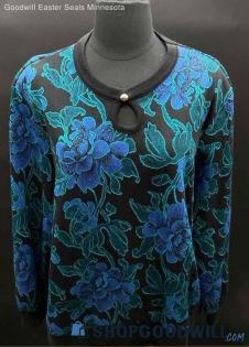 The American Collection Women's LS Black/Green/Blue Knit Shirt - Sz OS