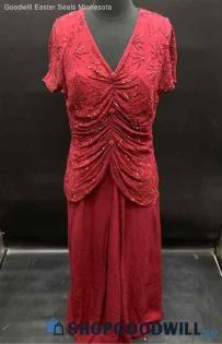 Scala Women's Dark Red Beaded Silk Formal Dress - Sz 14