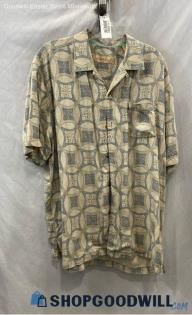 Tommy Bahama Men's Beige/Blue Design Pattern Button Up Shirt - Sz M