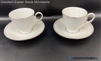 Lenox 4pc Classics Collection Tea Cup & Saucer Set Federal Platinum Fine China