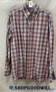 J McLaughlin Men's Red/Blue Plaid Pattern Button Up Shirt - Sz M