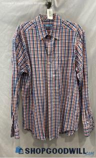 J McLaughlin Women's Orange/Blue Gingham Pattern Button Up Shirt - Sz M