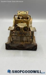 Vintage Hand Made 1920's Style Sculpture Metal Antique Car Figurine on Wood