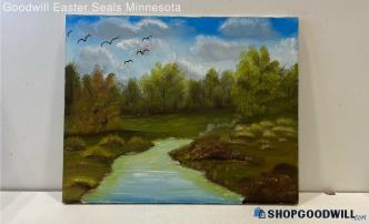 Jean Robinson 3/27/85 Original Creek Landscape 16x20" Stretched Canvas Painting