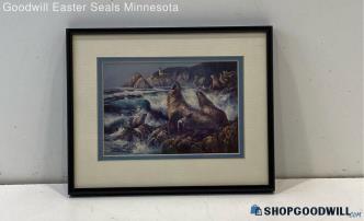 "Sea Lions" Patsee Signed Matted & Framed Marine Mammal Art Print 195/500