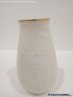 Textured Cream White Vase With Gold Tone Rim