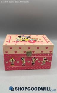 Vintage Walt Disney Minnie N Me Mouse Wind Up Music Jewelry Box Mirror Working