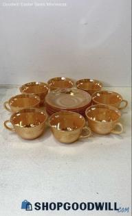 Fire King Vintage Peach 16pc Lot Of Tea Cups & Saucers