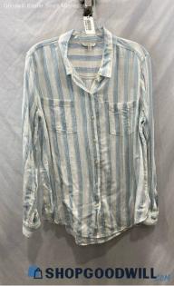 Lucky Brand Women's Blue/White Pinstripes Button Up Shirt - Sz L