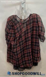 NWT Torrid Women's Red/Black Plaid Sheer Puff Sleeve Chiffon Blouse - Sz 1X