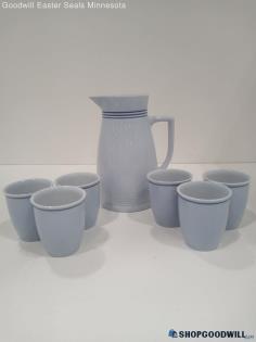 Set Of Pitcher & 6 Cups Light Blue Porcelain, By Lilien Porzellan