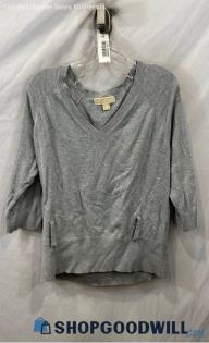 Michael Kors Women's Light Gray Cropped Sleeve Sweater - Sz XL