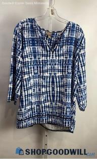 Chico's Women's Blue/White V-neck Shirt - Sz XXL