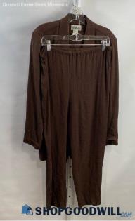 Gemini II Women's VTG Brown Patterned Button Up Pull On Pant Suit - Sz 14/34