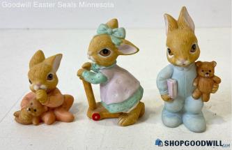 3pc Set Homco #1466 Pastels/Tan Ceramic Bunny Children Figurines Approx 2"-3.5"