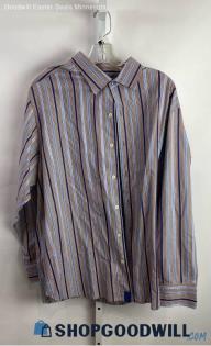 Tommy Bahama Men's Brown/Blue Striped Poplin Button Up Shirt - Sz XL