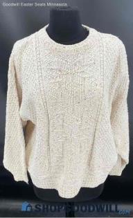 Cotton Harbor Women's Ivory Speckled Cable Knit sweater - Sz L