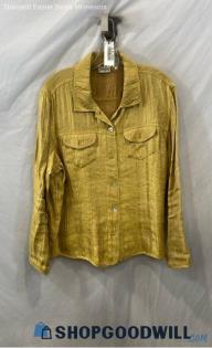 Chico's Women's Metallic Gold Shimmer Button Up Long Sleeve Shirt - Sz 16