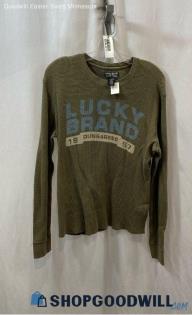 Lucky Brand Men's Olive Green Logo Graphic Waffle Knit Long Sleeve Tee - Sz L