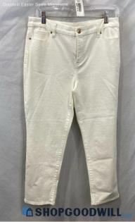 Chico's Women's White Girlfriend Slim Leg Cropped Jeans - Sz P10