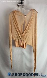 Free People Women's Pale Pink Cropped Surplice Long Sleeve - Sz S