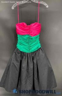 Women's Black/Hot Pink/Green Spaghetti Strap Formal dress