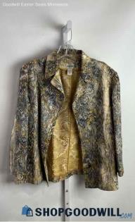 Chico's Women's Navy/Mustard Pattern Jacquard Open Fashion Blazer - Sz 12