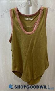 Free People Women's Olive Green/Pink Trim Scoop Neck Tank Top - Sz XS