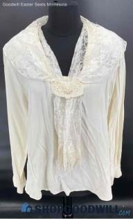 Kathryn Deene Ivory & Lace shirt & Faux Pearl Accents - Sz 14/16