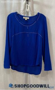 Michael Kors Women's Royal Blue Studded Long Sleeve Shirt - Sz M