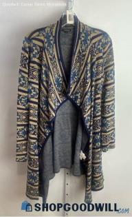 Lucky Brand Women's Tan/Navy Design Print Open Cardigan - Sz M