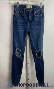 Free People Women's Dark Blue Ripped Skinny Ankle Jean - Sz 28